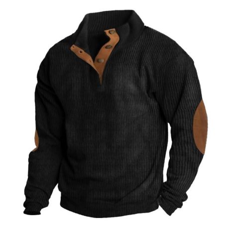 Mens Leisure Vintage Stand Collar Pullover Corduroy Sweatshirt