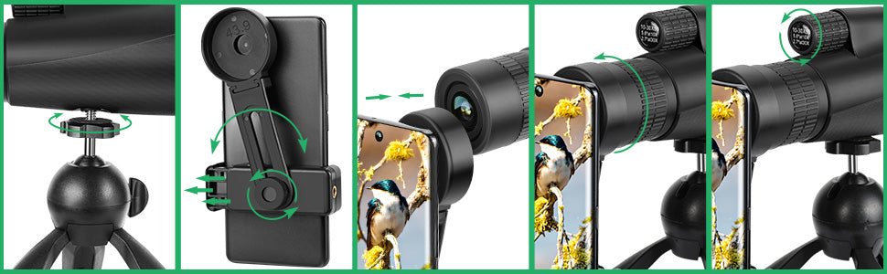 ThreePigeons™ High Power Monocular Telescope for Smartphone with Tripod