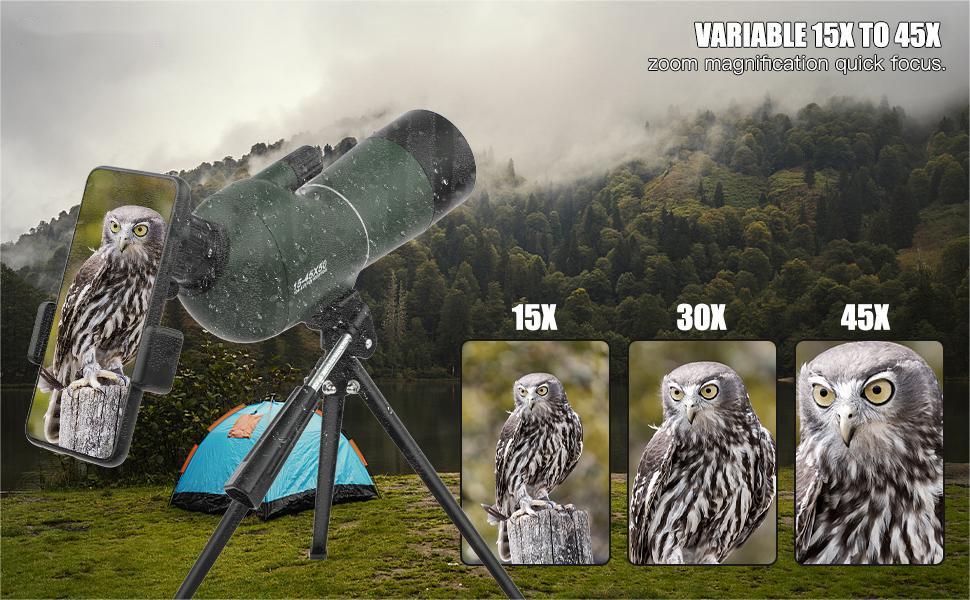 ThreePigeons™ Waterproof Spotting Scope HD  with Tripod  15-45x50