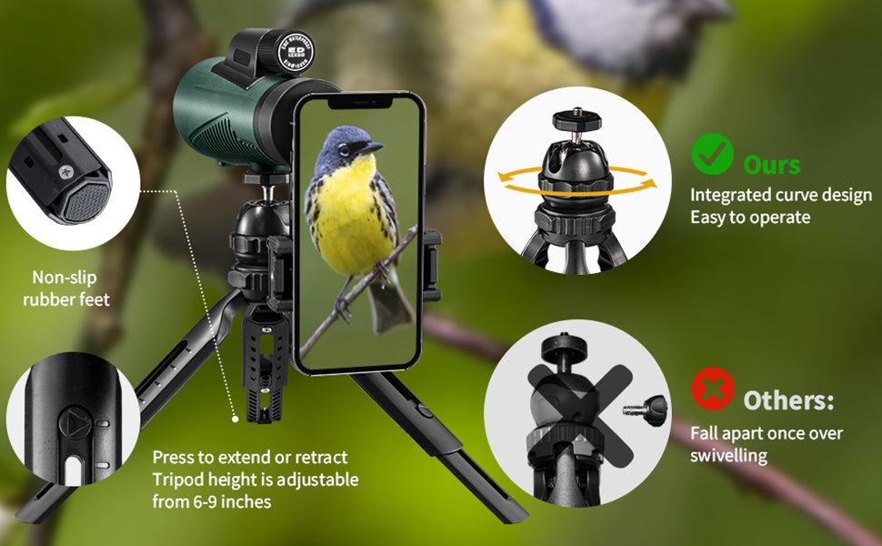 ThreePigeons™ 12x50 ED Monocular Telescope with Phone Adapter