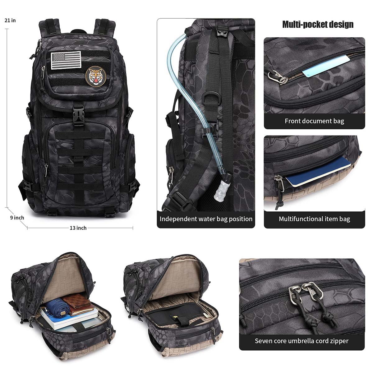 Military Tactical Backpack for 3 Day Camping and Hiking 40L