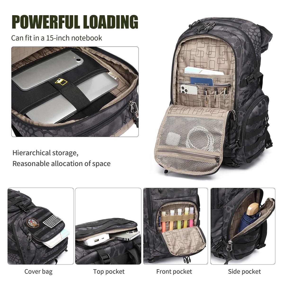 Military Tactical Backpack for 3 Day Camping and Hiking 40L